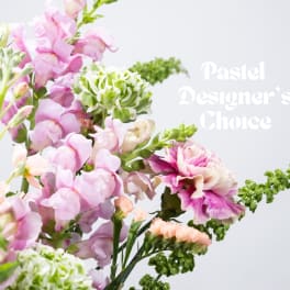 Pastel bouquet with pink, purple, and green flowers