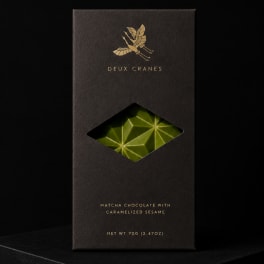 Box of matcha chocolate with caramelized sesame