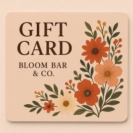 Gift card with floral illustration and Bloom Bar & Co. text