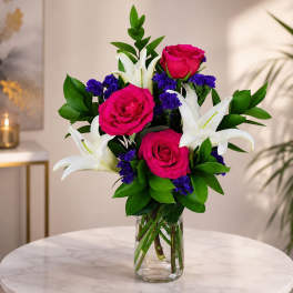 Hot Pink Roses & Lily Delight