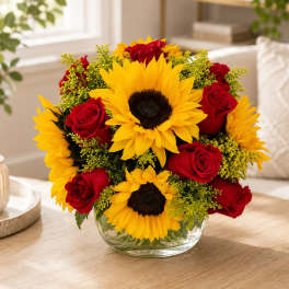 Red Roses and Sunflowers Bowl