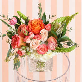 Peach & Coral Garden | DFW Local Florist (Cube Vase Only)