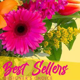 Bright mixed bouquet with a pink gerbera daisy and orange tulips