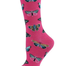 Butterfly Bamboo Blend Crew Socks- Pink