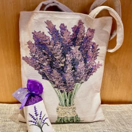 Tote bag and small sachet with lavender flower designs