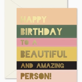 Birthday greeting card with colorful striped text