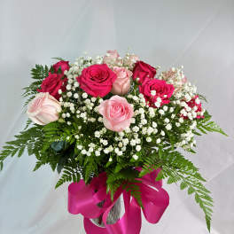 Dancing Pink Dozen Rose Bouquet