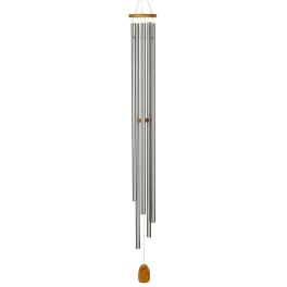 Hanging metal wind chime with a wooden top and clapper
