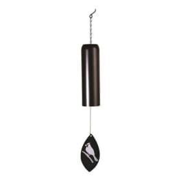 Black hanging wind chime with a bird-shaped pendant