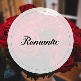 Bouquet of red roses with a romantic label overlay