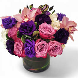 "Twilight Harmony" - Orchid & Rose Arrangement - Elegant Long Beach Flowers