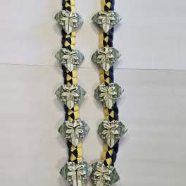 real money origami hearts Blue & Yellow Money Lei Hearts #21