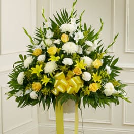 Heartfelt Sympathies Yellow Standing Basket