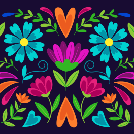 Colorful floral folk-art pattern on a dark background