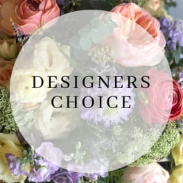 Mixed bouquet with pink and white roses and purple flowers
