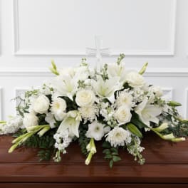 White Casket with Cross
