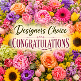Colorful floral congratulation card with mixed flowers around the text