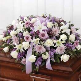 White and Lavender Casket Spray