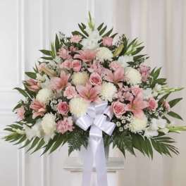 White and Pink Pedestal Arrangement