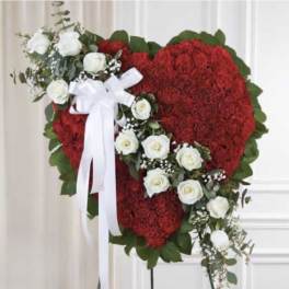 Solid Red Heart with White Rose Cluster