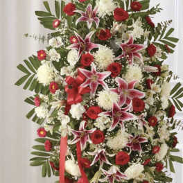 Red & White with Stargazers Lilies Standing Spray
