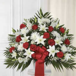 Red and White Pedestal Arrangement