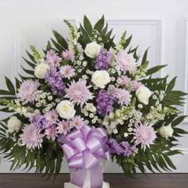 White with Lavender Pedestal Arrangement