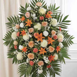 White with Orange & Peach Standing Spray
