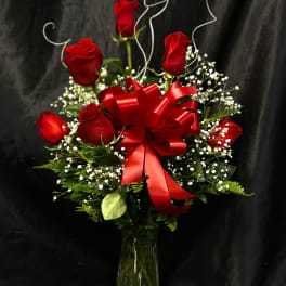 HALF DOZEN EVERYDAY RED ROSE VASE ARRANGEMENT