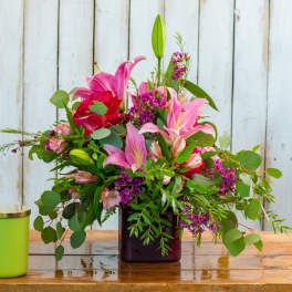 Blush Garden Blooms – Elegant Pink Lily & Rose Arrangement | Rancho Cucamonga Flower Delivery
