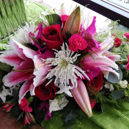 Pink and white mixed bouquet with lilies and roses