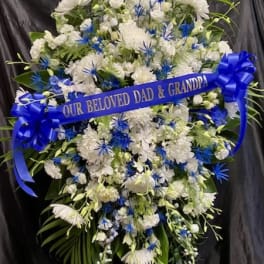 Extra Large All White with Touches of Royal Blue Standing Spray XL #1W