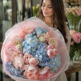 Blush & Blue Hydrangea Luxury Bouquet