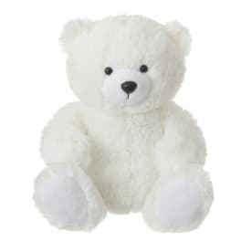 White teddy bear plush toy sitting upright