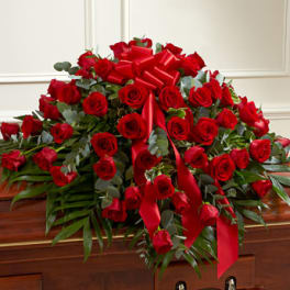 Cherished Memories Red Rose Half Casket Cover