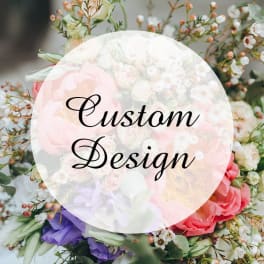 Custom design text over a pastel floral arrangement