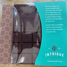 Intrigue Chocolate Co. Juniper Berry & Black Lime Chocolate Bar