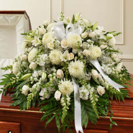 Cherished Memories White Half Casket Cover
