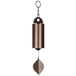 Bronze metal wind chime with a hanging leaf-shaped clapper