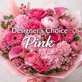 Pink bouquet with roses, gerbera daisies, calla lilies, and hydrangea