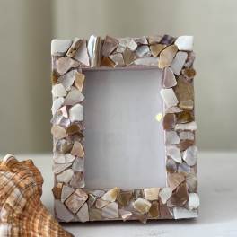 Mosaic seashell photo frame with an empty center