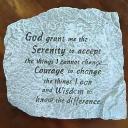 Decorative stone plaque with an engraved Serenity Prayer quote