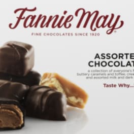 Box of assorted chocolates with Fannie May branding