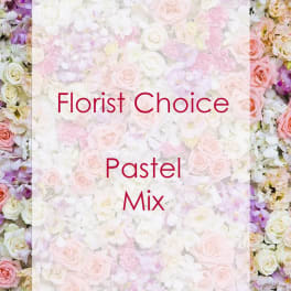 Pastel roses and orchids with the words Florist Choice Pastel Mix