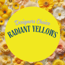 Yellow floral design with assorted blooms and a large circular text area