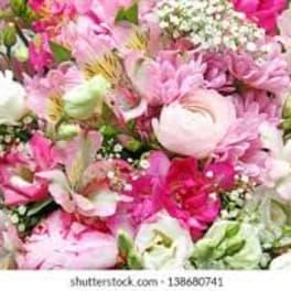 Pink and white mixed bouquet with alstroemeria and baby’s breath