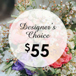 Designer’s choice floral arrangement with pink and white blooms