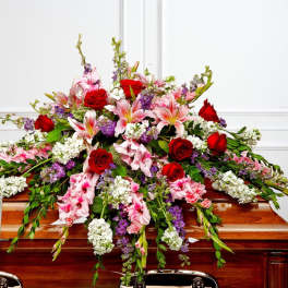 Red, Pink, Lavender, White Half-Size Casket Spray