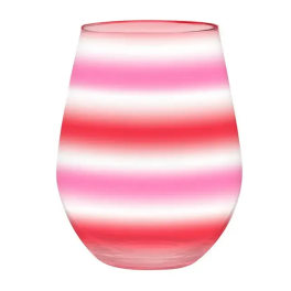 Pink and white striped glass vase