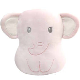 Pink plush elephant toy with embroidered face
